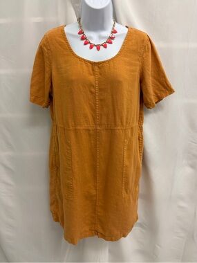 Pure Jill J. Jill Garment Dyed 100% Linen Shift Tunic Dress Pockets S Petite